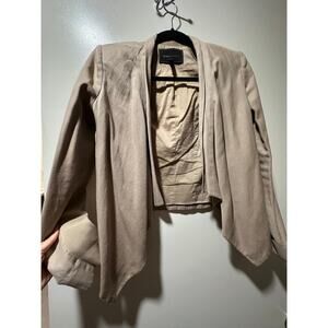 BCBGMAXAZRIA Women's Tan Draped Open Front Blazer Waterfall Cardigan XS